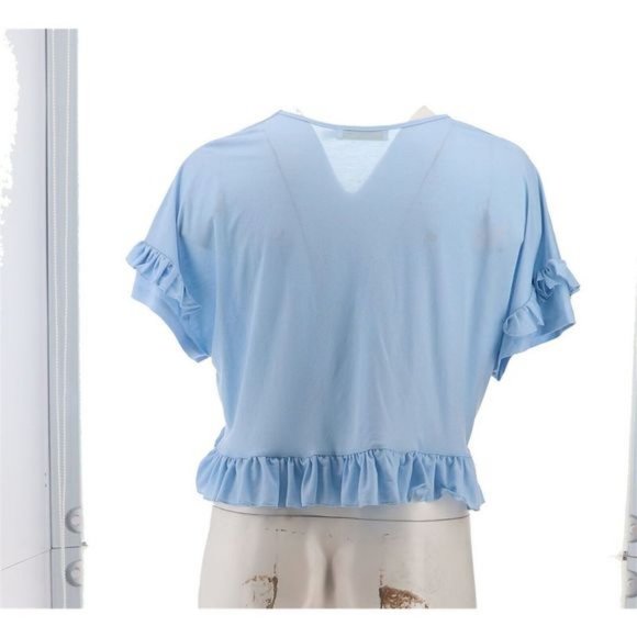 NWT BISHOP + YOUNG RUFFLED SLEEVE KNIT TEE SKY BLUE SMALL - Picture 6 of 14